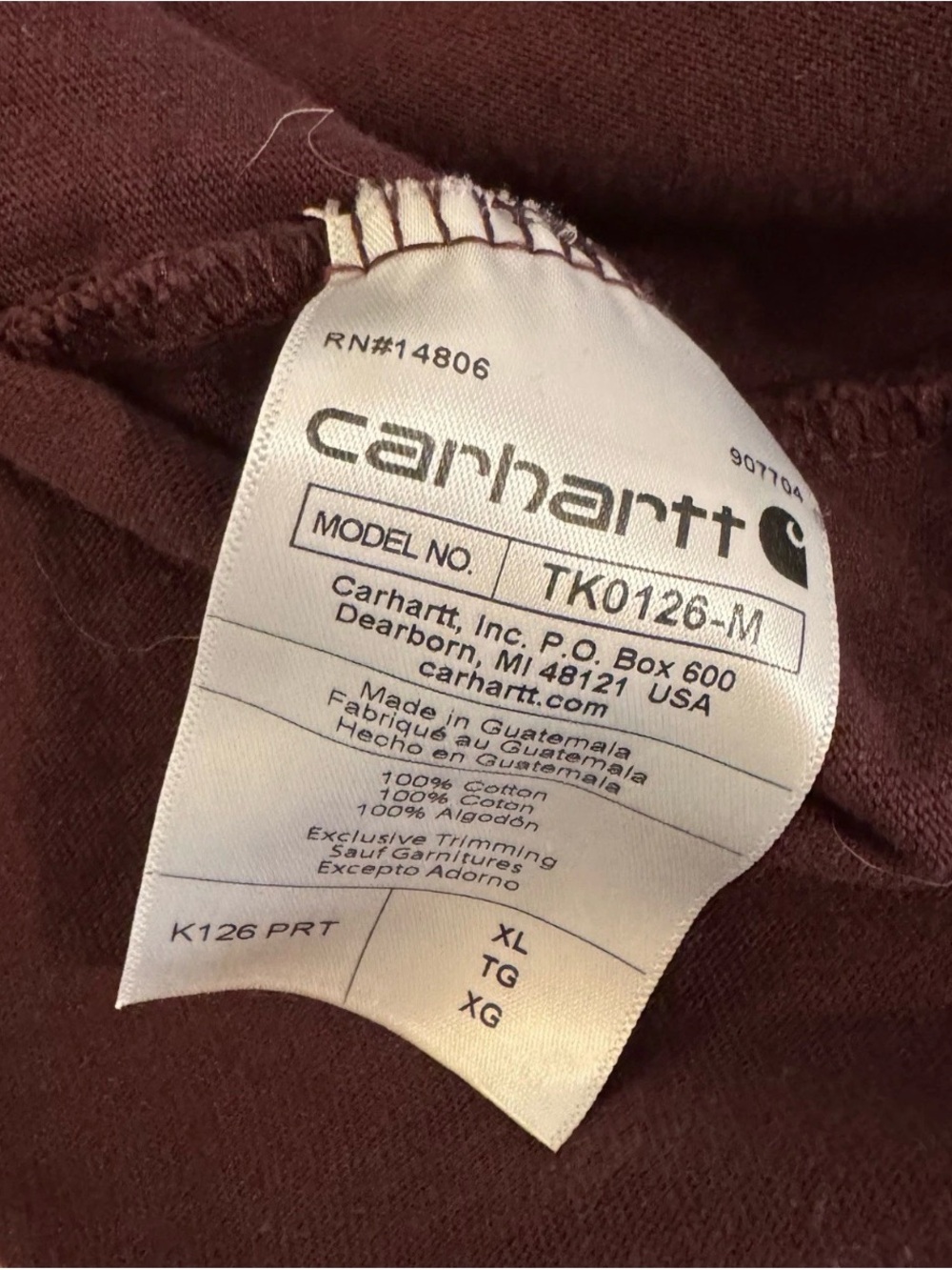 Carhartt Men’s Maroon Long-Sleeve Pocket Tee - Picture 3 of 9